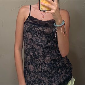 Pink and black lace cami